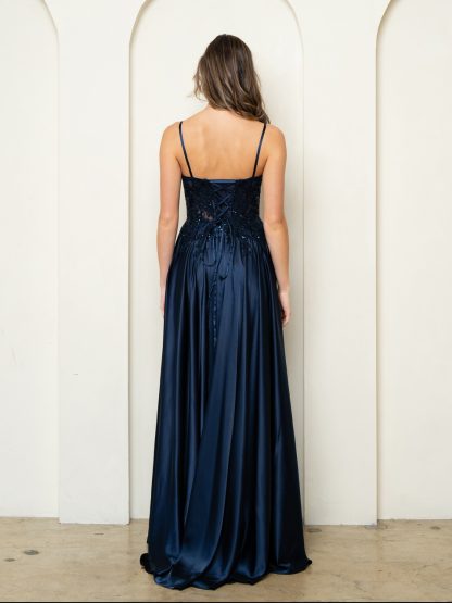 5294 | Sleeveless satin a-line gown with embroidered top - Image 3