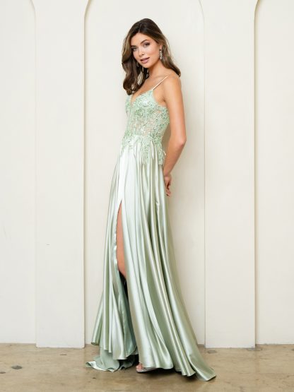 5294 | Sleeveless satin a-line gown with embroidered top - Image 5