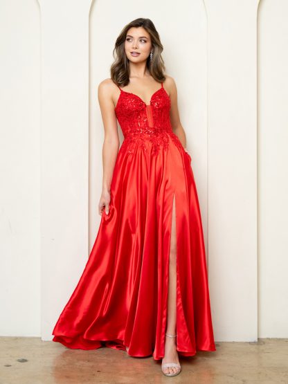 5294 | Sleeveless satin a-line gown with embroidered top - Image 9