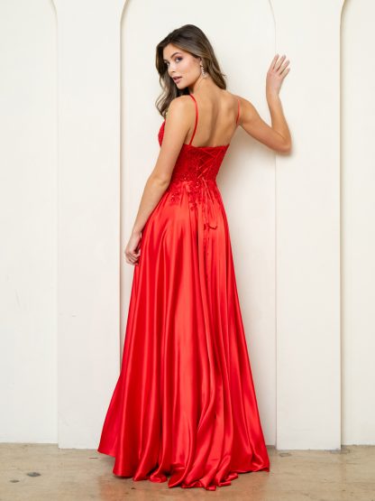 5294 | Sleeveless satin a-line gown with embroidered top - Image 7