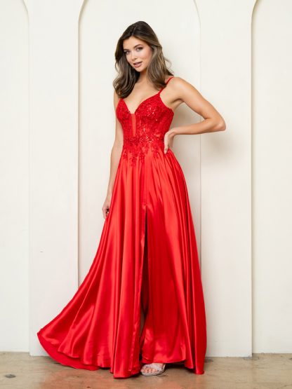 5294 | Sleeveless satin a-line gown with embroidered top - Image 8