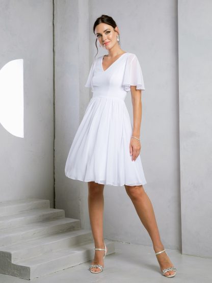 3508 | Short chiffon a-line gown with winged sleeves - Image 8