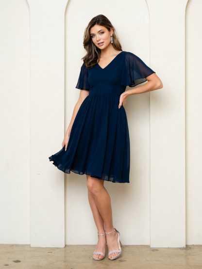 3508 | Short chiffon a-line gown with winged sleeves - Image 5