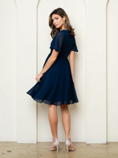 3508 | Short chiffon a-line gown with winged sleeves - Image 3