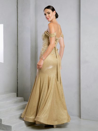 5284 | OFF SHOULDER GLITTERED FIT AND FLARE GOWN WITH BEADED EMBELLISHMENTS ON BODICE - Image 2