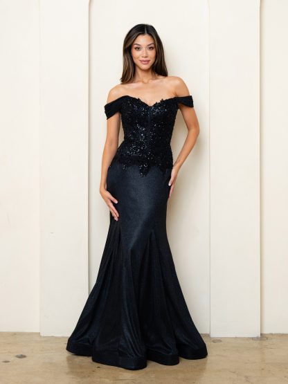 5284 | OFF SHOULDER GLITTERED FIT AND FLARE GOWN WITH BEADED EMBELLISHMENTS ON BODICE - Image 3