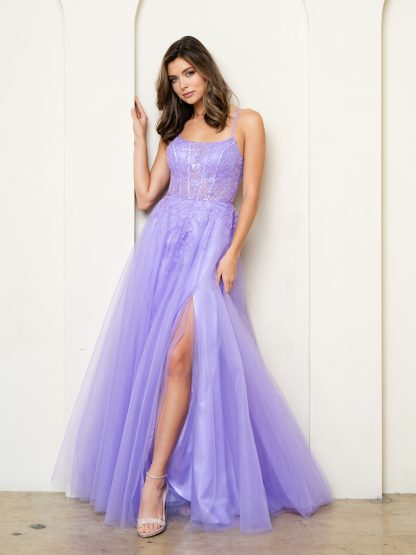 5295 | Tulle a-line gown with floral beaded embroidery on bodice - Image 2