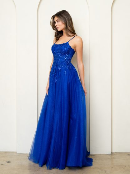 5295 | Tulle a-line gown with floral beaded embroidery on bodice - Image 5