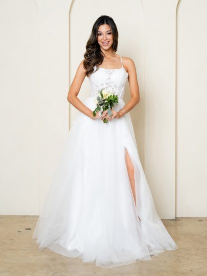 5295 | Tulle a-line gown with floral beaded embroidery on bodice - Image 8