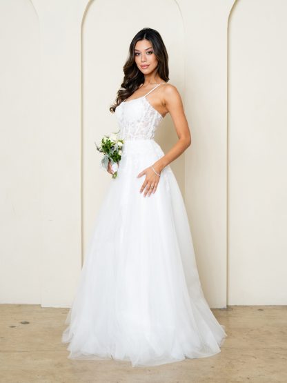 5295 | Tulle a-line gown with floral beaded embroidery on bodice - Image 9