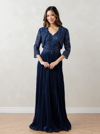 5297 | 2 PIECE PLEATED DRESS WITH MATCHING BOLERO SET