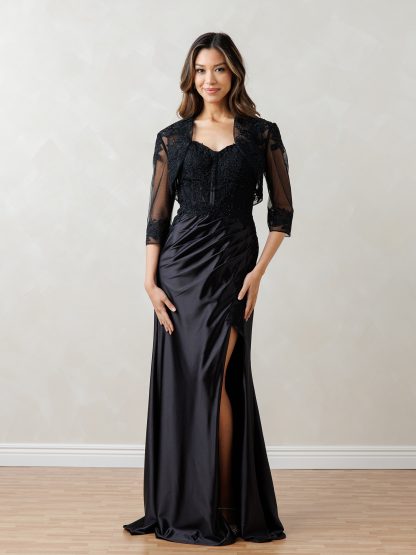 5298 | 2 PC STRETCH SATIN DRESS AND BOLERO SET