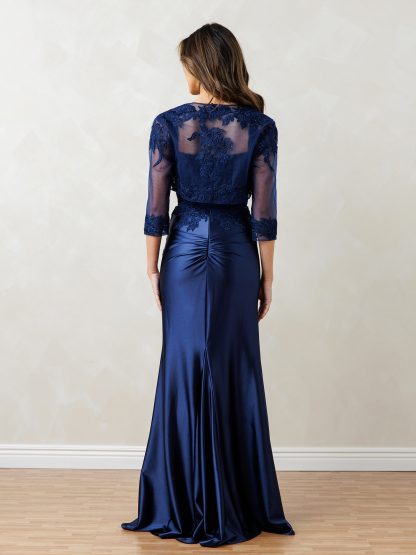 5298 | 2 PC STRETCH SATIN DRESS AND BOLERO SET - Image 4