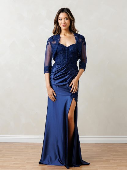 5298 | 2 PC STRETCH SATIN DRESS AND BOLERO SET - Image 5