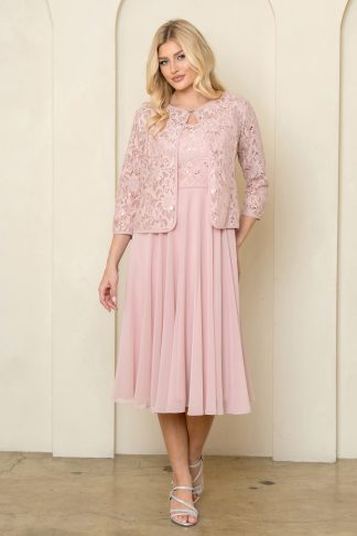 3534 | 2 PIECE TEA LENGTH DRESS WITH MATCHING LACE JACKET