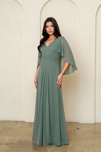 3536 | FLOOR LENGTH CHIFFON GOWN WITH CAPE