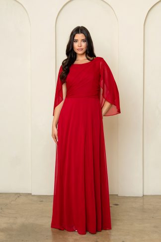 3539 | STRETCH CHIFFON FLOOR LENGTH DRESS WITH CAPE