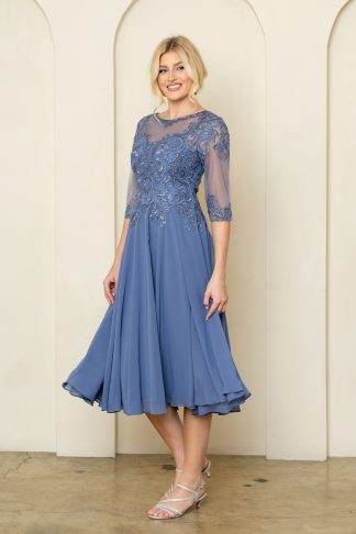 5312 | SOLID MOB TEA LENGTH ALINE EMBELLISHED DRESS