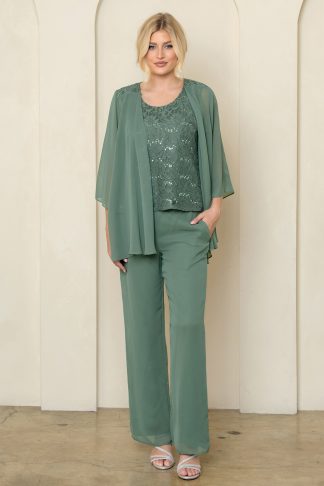 3541 | 3 PIECE LACE AND CHIFFON PANT SET