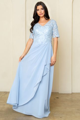 5322 | HALF SLEEVE METALLIC LACE AND CHIFFON MOB DRESS