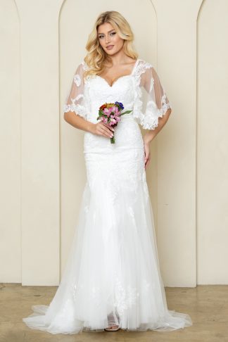 5311 | FIT AND FLARE LACE BRIDAL GOWN WITH REMOVABLE CAPELET