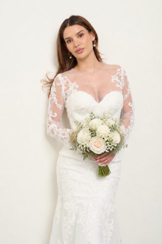 5321 | 2 PC STRAPLESS LACE WEDDING GOWN WITH MATCHING LONG SLEEVE TOPPER